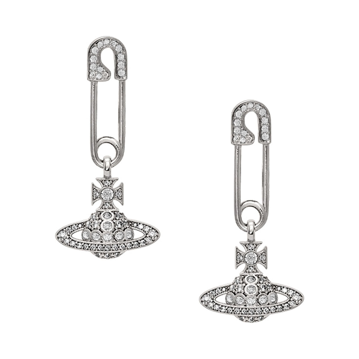 Platinum-plated Lucrece earrings with sparkling crystals. Elegant Vivienne Westwood designer jewelry.