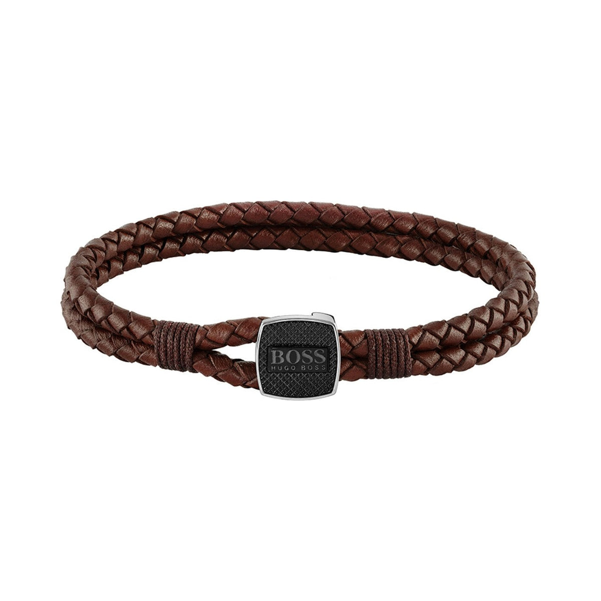 The BOSS Mens Brown Leather Seal Bracelet, a brown leather bracelet from BOSS, available at OD’s Jewellers in St Helens.