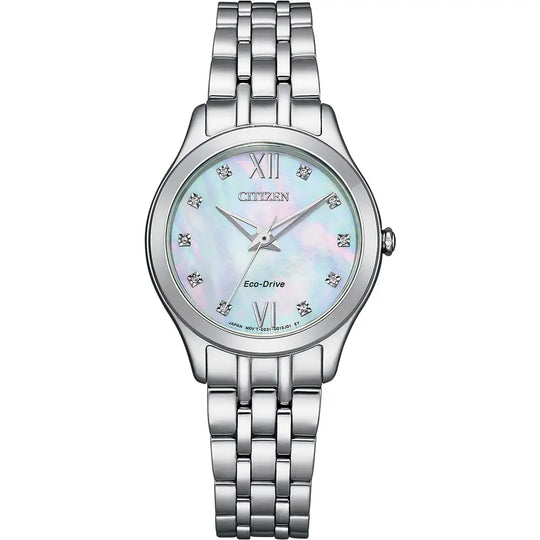 Citizen Ladies Steel MOP Diamond Dot Dial Bracelet Watch EM0891-58N
