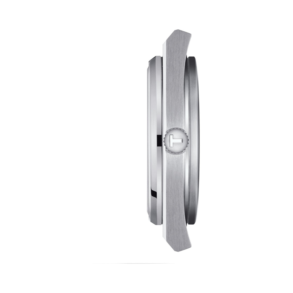 Side view of the Tissot PRX 40mm blue dial watch, showcasing its sleek case design and bracelet detail.