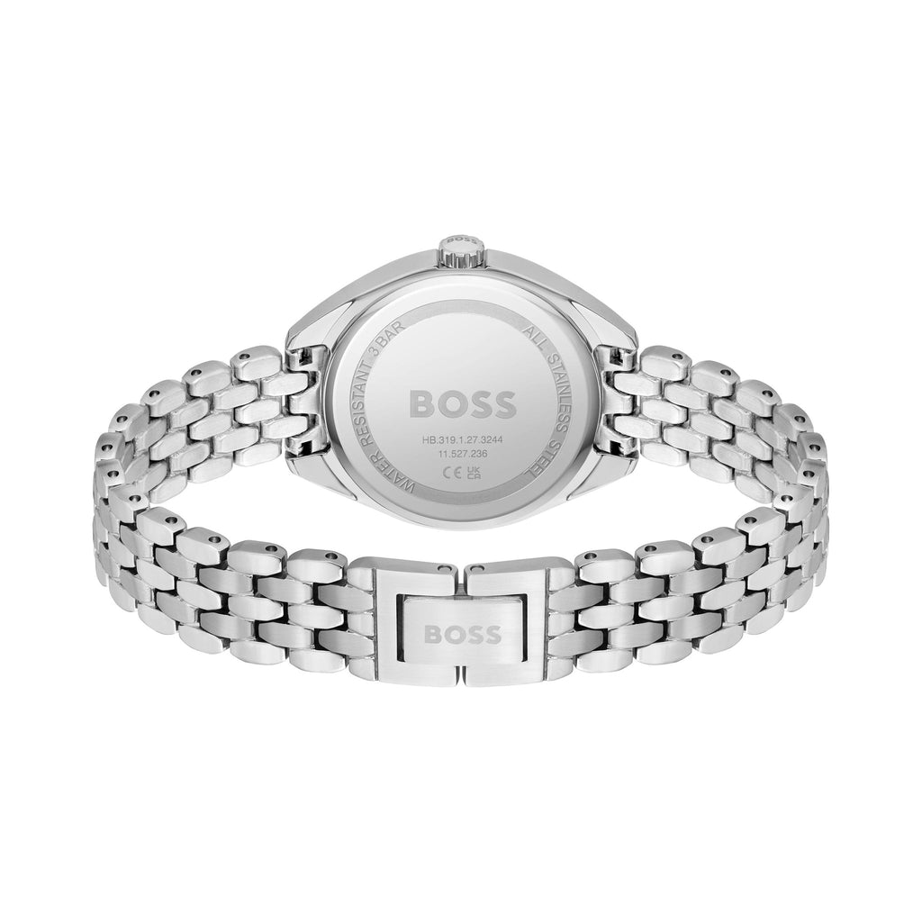 Back of the Boss Mae ladies' watch showing stainless steel bracelet and model number HB.319.1.27.3244.