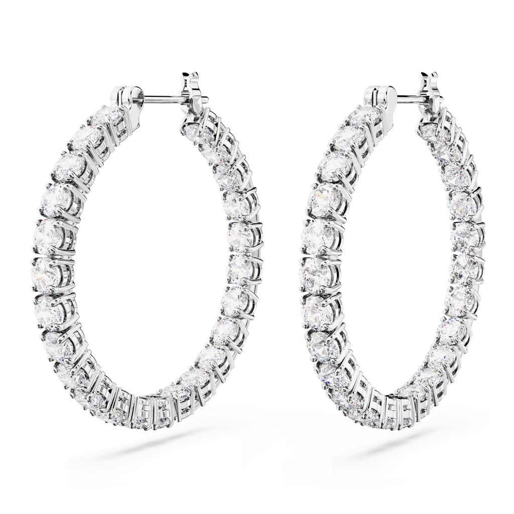 Swarovski Matrix Round Cut Crystal Hoop Earrings Rhodium Plated — view 3