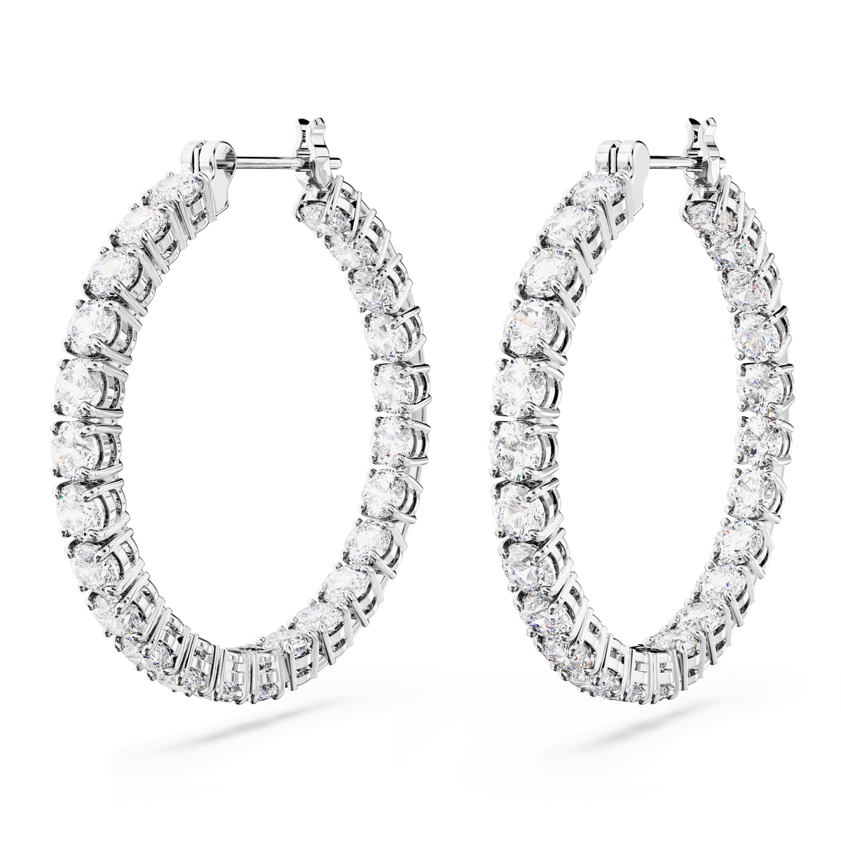 Swarovski Matrix Round Cut Crystal Hoop Earrings Rhodium Plated — view 3
