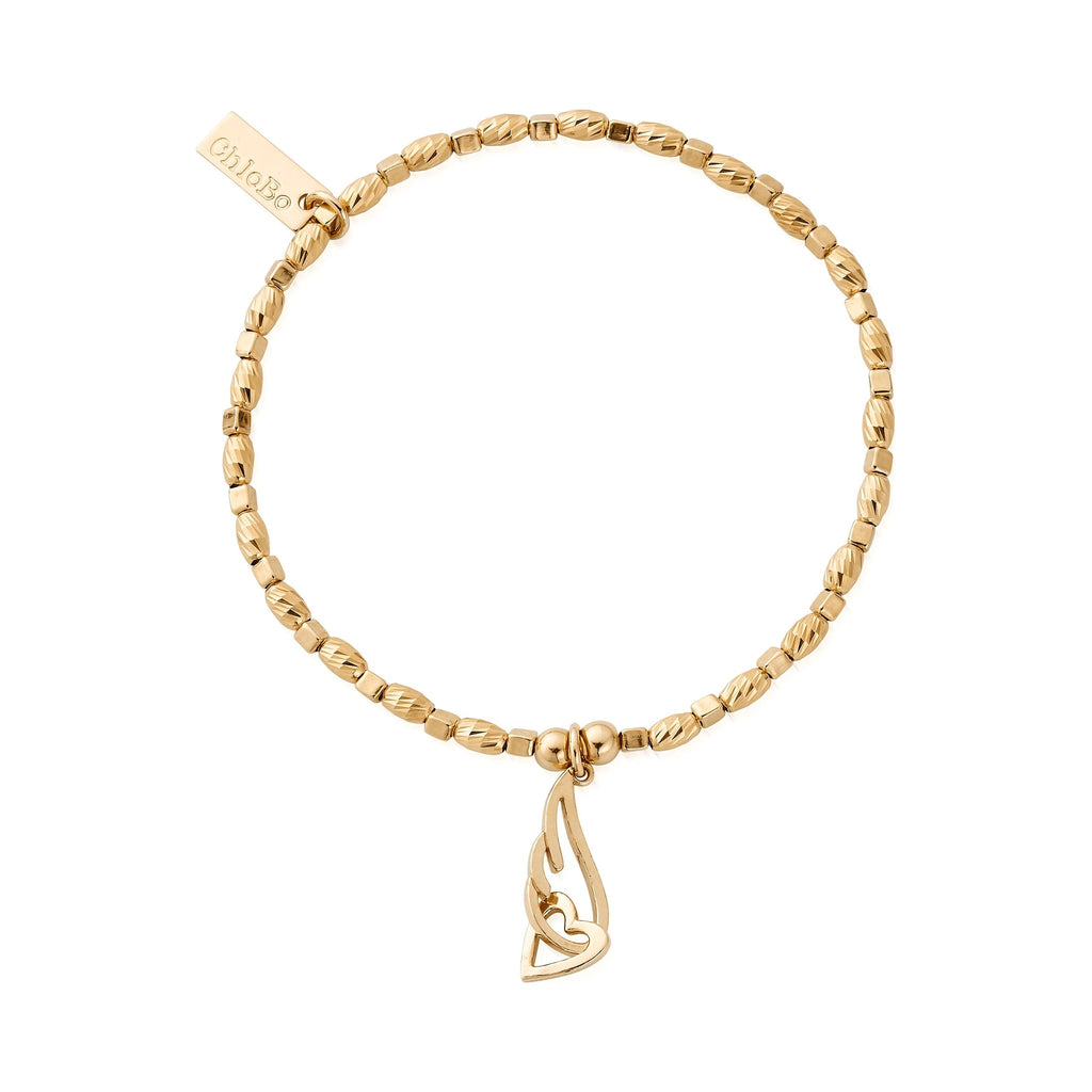 ChloBo bracelet featuring an interlocked heart and angel wing charm, showcasing unique style and craftsmanship.