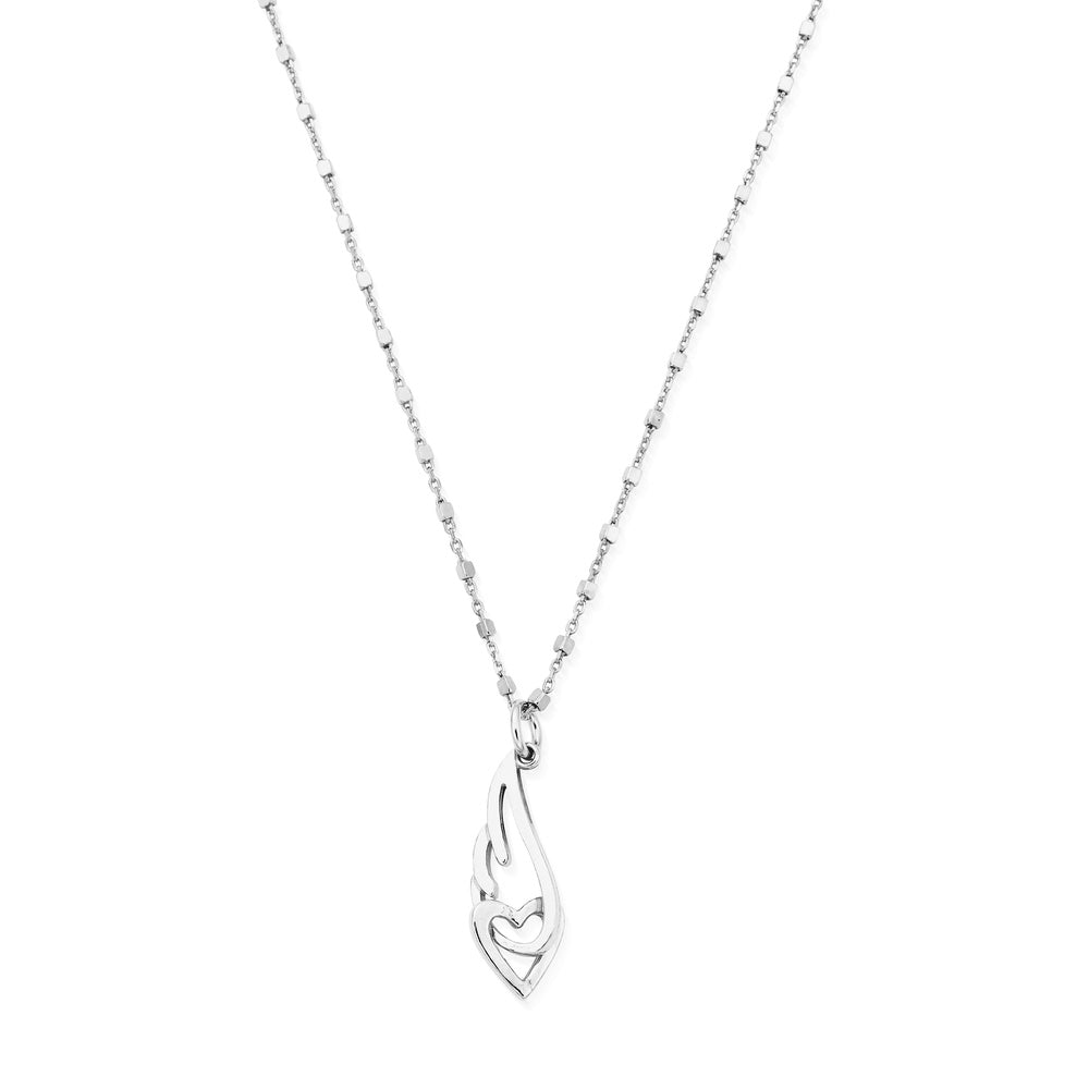 ChloBo Heart & Angel Wing on a Delicate Cube Chain Necklace Silver SNDC3238