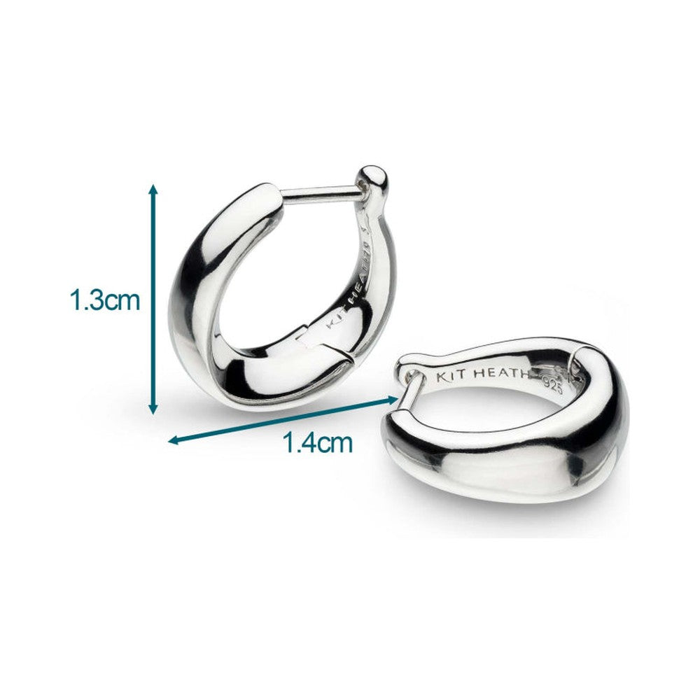 The Bevel Cirque hinged huggie hoops, a silver sterling hoop from Kit Heath, available at OD’s Jewellers in St Helens