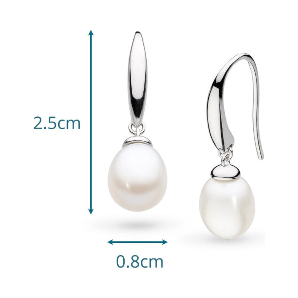 The Kit Heath Revival Classic Pearl Drop Earring, a white pearl silver drop earring from Kit Heath, available at OD’s Jewellers in St Helens