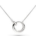Elegant silver necklace featuring linked circle pendant with pave CZ stones, 18-inch chain; beautiful jewelry.
