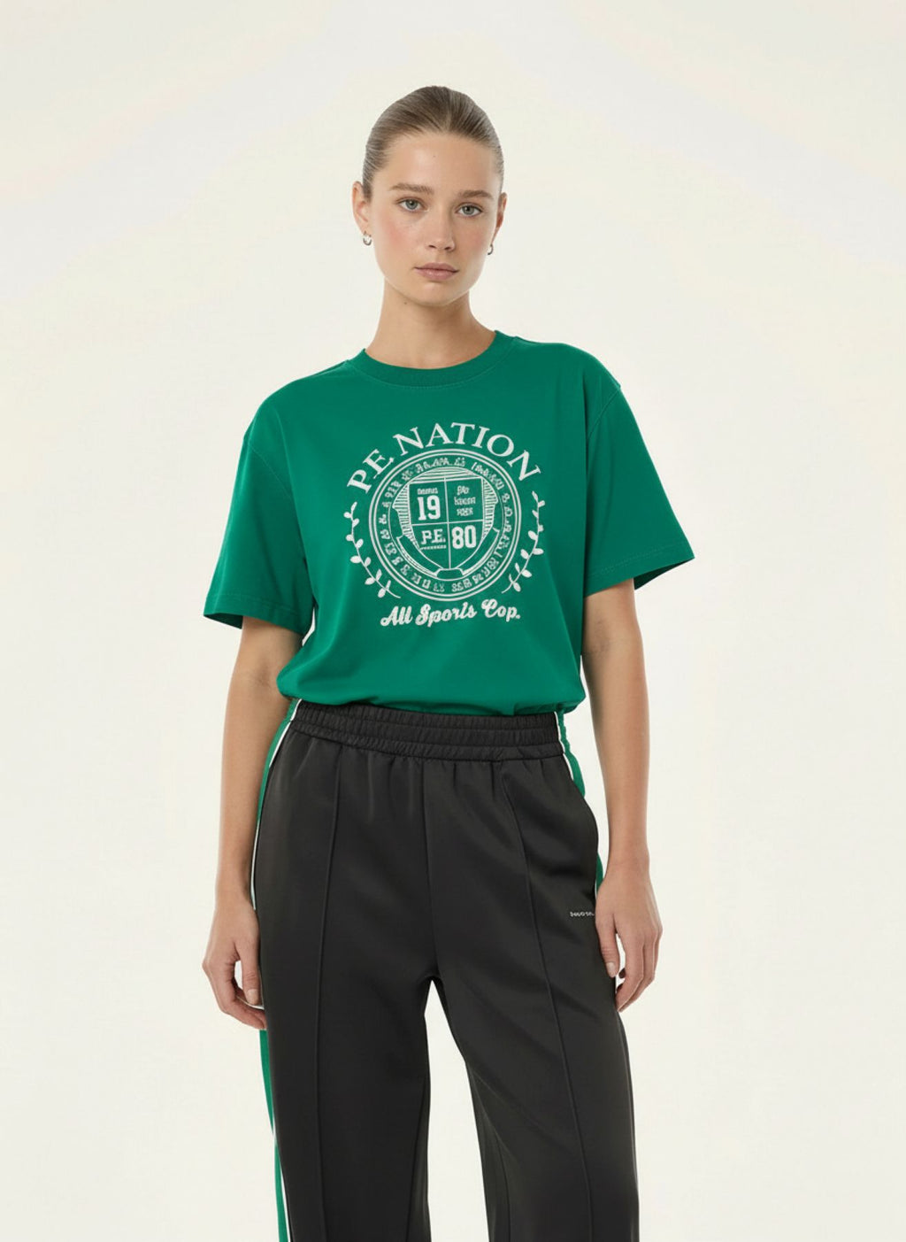 Womens P.E Nation Defend Tee College Green