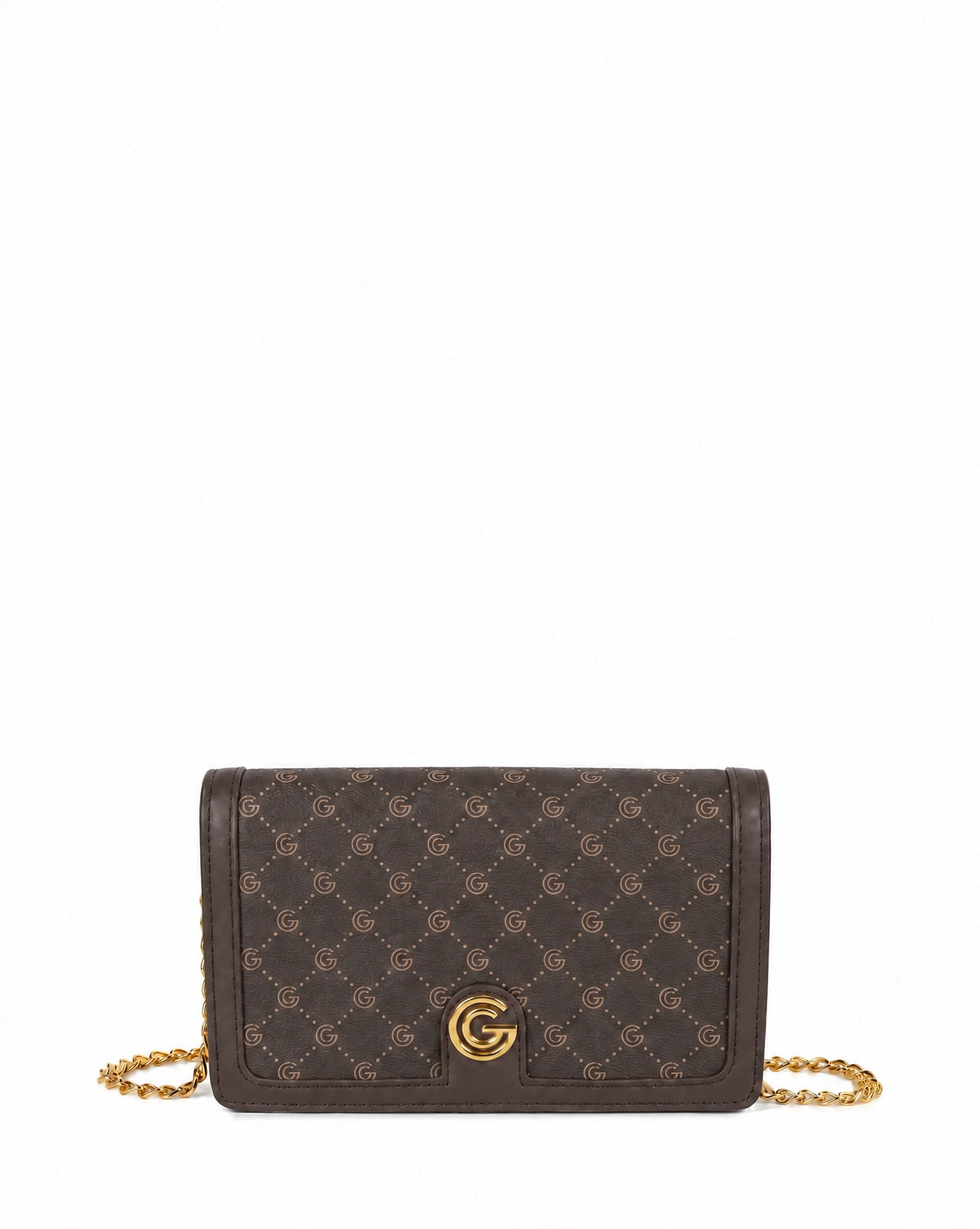 Women's Gabriella G Queen Bicolor Monogram Wallet on Chain Brown