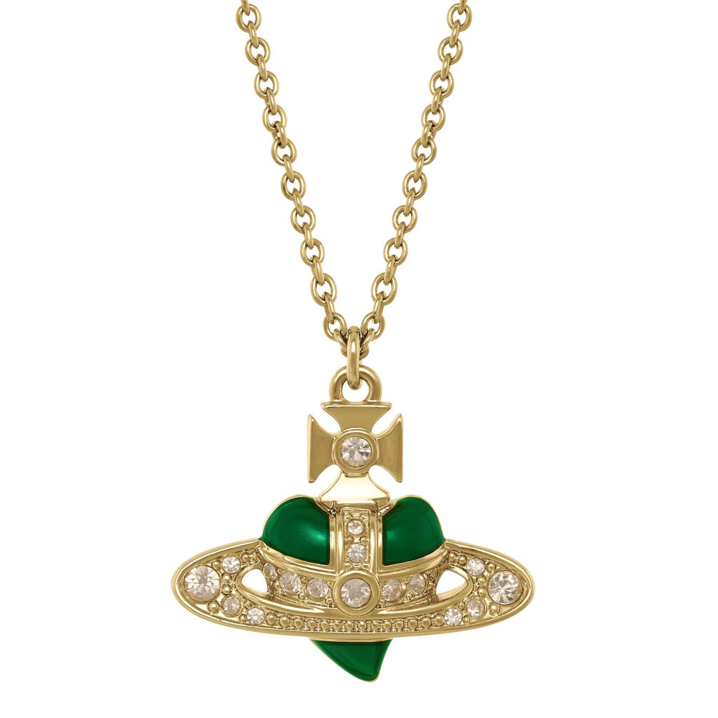 Vivienne Westwood New Diamante Heart Green Indicolite Necklace