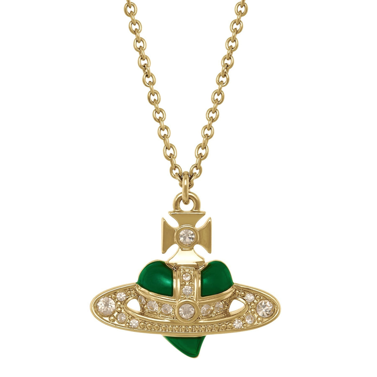 Vivienne Westwood New Diamante Heart Green Indicolite Necklace