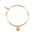 ChloBo bracelet featuring gold star heart charm, two-tone silver & gold plated beads; elegant jewelry detail.