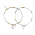 ChloBo Double Devotion bracelets. Sterling silver and gold beads, heart charm, signifies a strong bond.