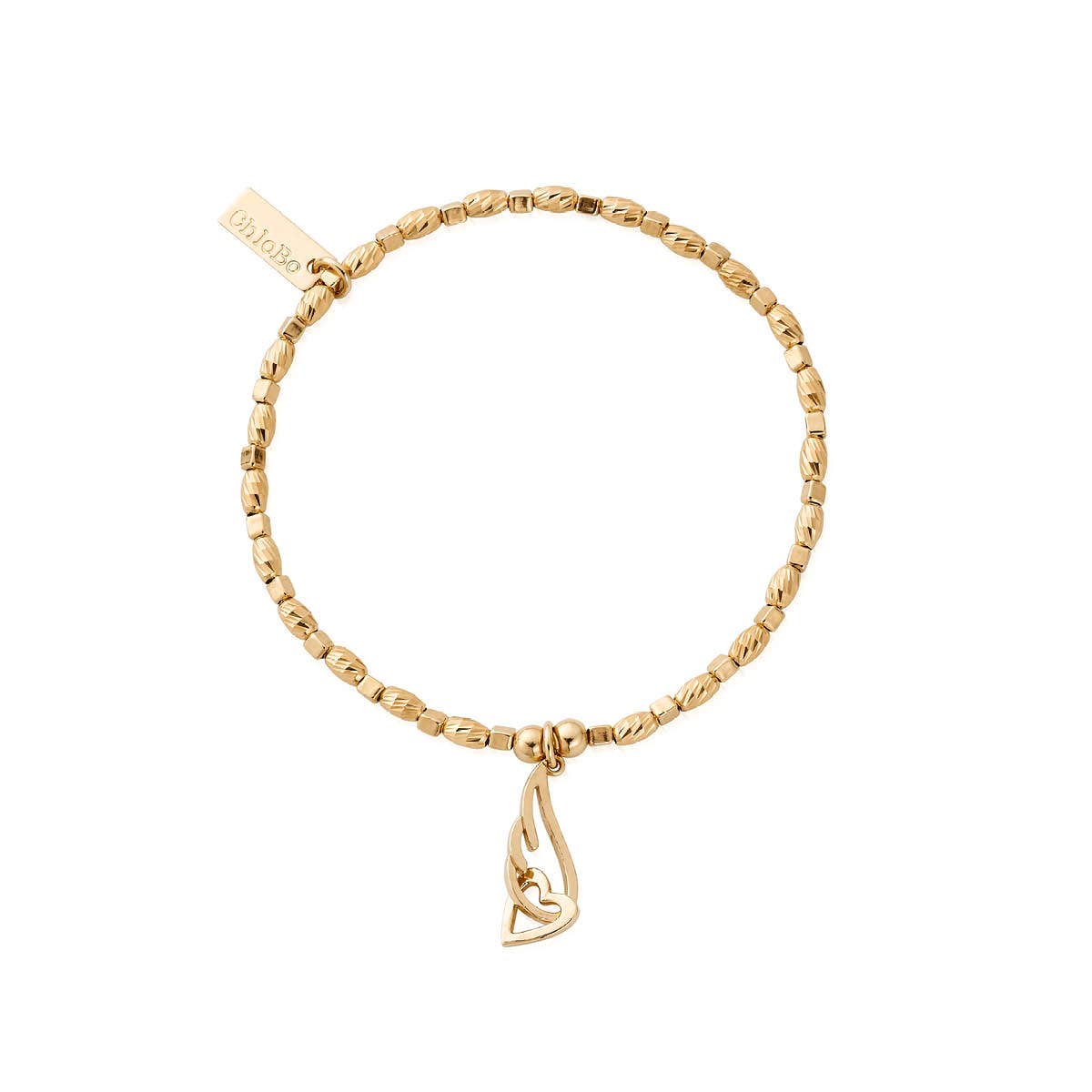 ChloBo Soul Glow Interlocking Heart and Angel Wing Bracelet Silver Gold Plated