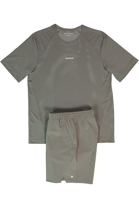 Mens Salomon SHKout CORE SS TEE Castor Gray T Shirt &  SHKout C NO L SHTS 7'' Short Set