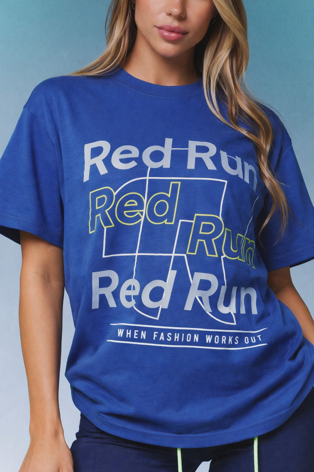Womens Red Run Sky Volt Oversized Blue T Shirt & Perky Leggings Set — view 3