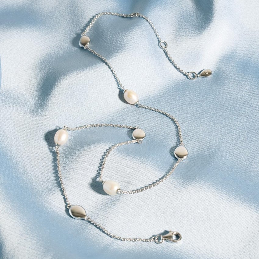 Kit Heath Coast Pebble Pearl Necklace in Silver by Kit Heath