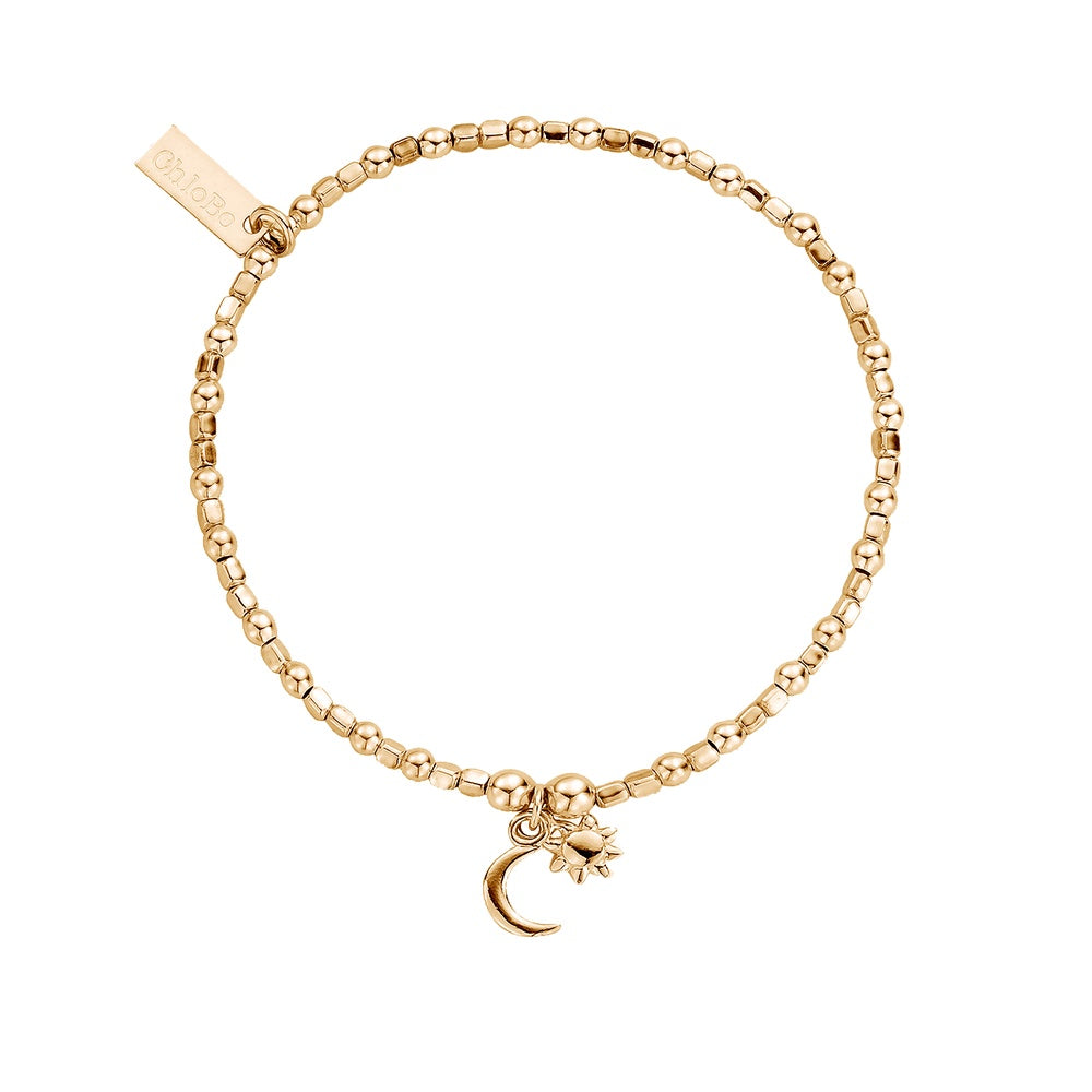 ChloBo Mini Cube Dainty Moon & Sun Bracelet in Silver Gold Plated GBCFB1097