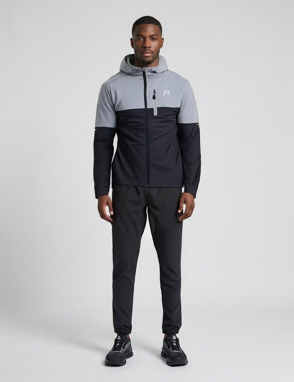 Men's Reprimo Geyser Windbreaker in Marble Obsidian — full outfit