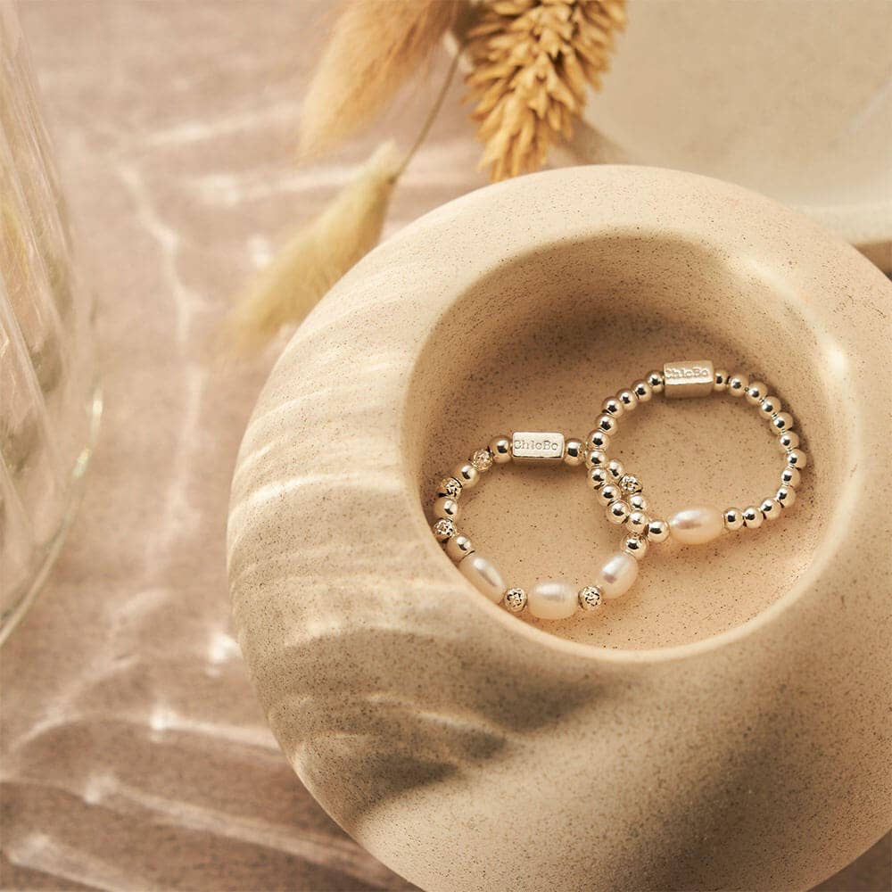 ChloBo Triple Sparkle Pearl Ring in Silver