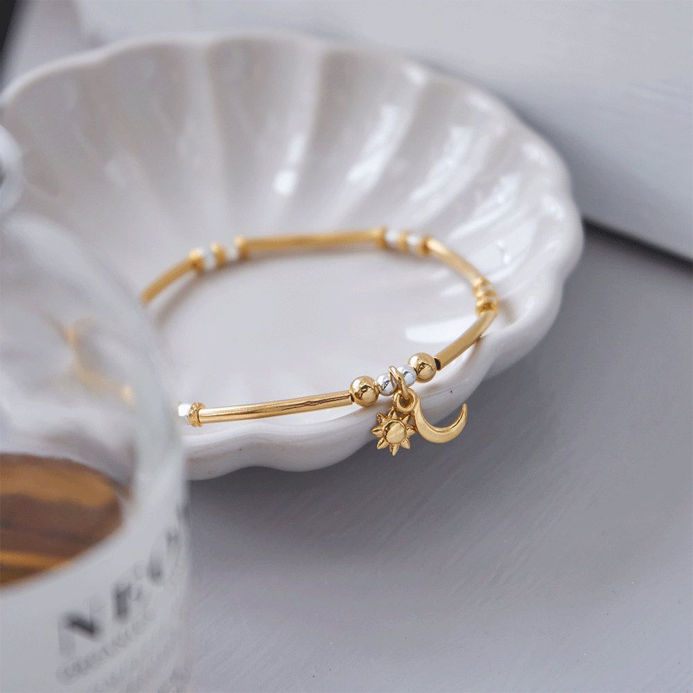ChloBo Silver Gold Plated Dainty Moon & Sun Bracelet GBMNCR1097