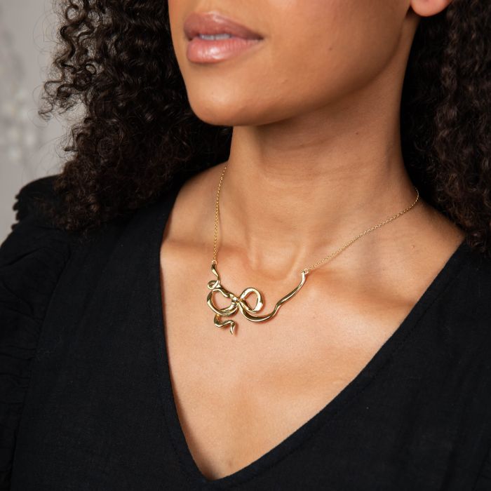 Laura Ashley Statement Ribbon Bow Necklace Gold Plated by Laura Ashley