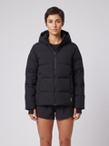 Women's On Running All Day Puffer Coat in Black worn by model