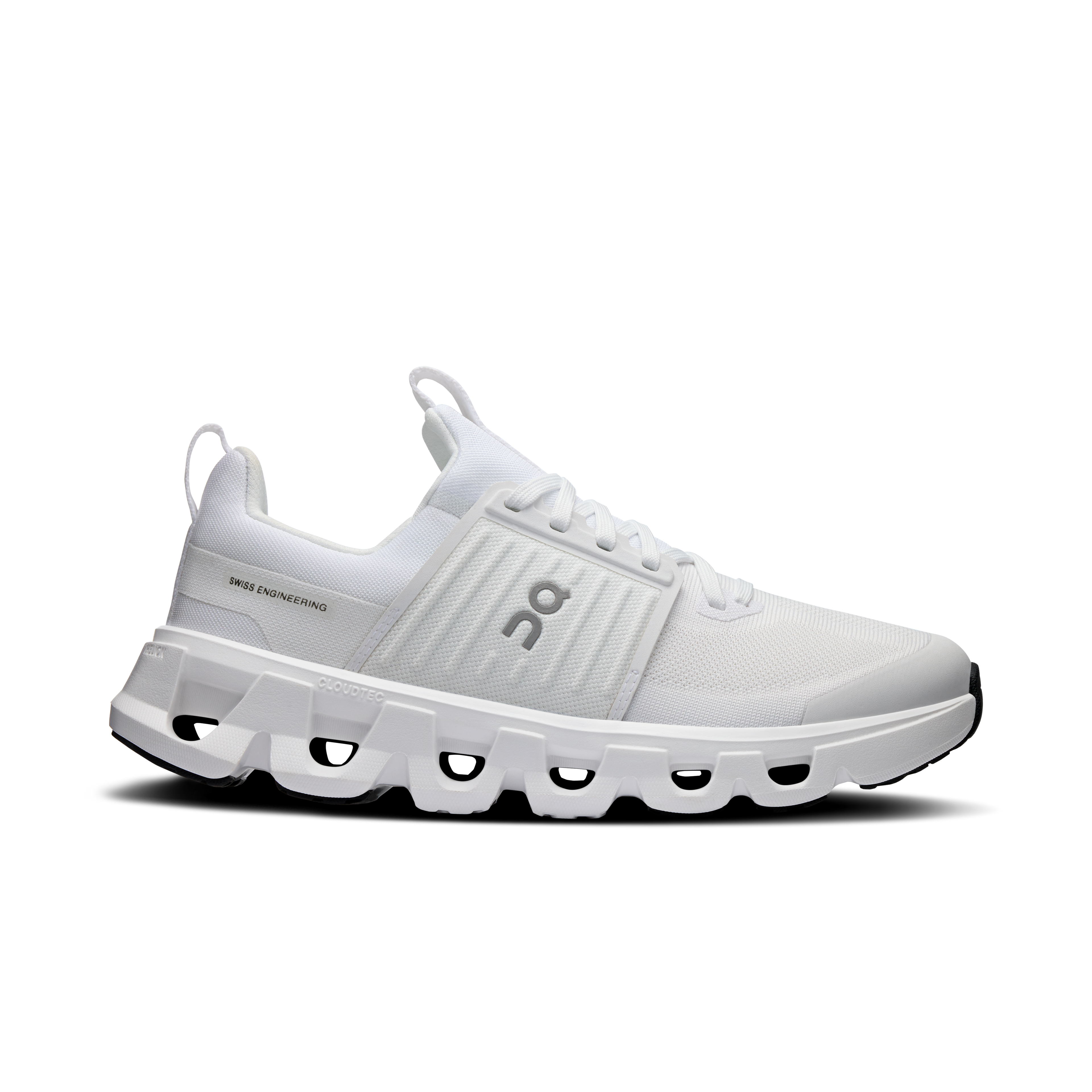 Unisex On Running Kids All White Cloudswift 4 Trainers with reflective on logo