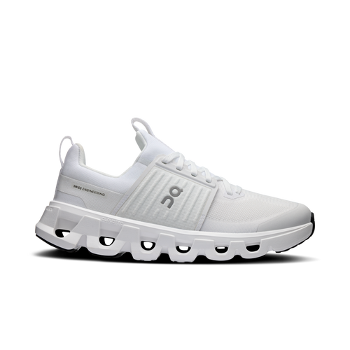 Unisex On Running Kids All White Cloudswift 4 Trainers with reflective on logo