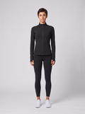 Women's On Running Black Studio Jacket & 7/8 Tights Set worn by model