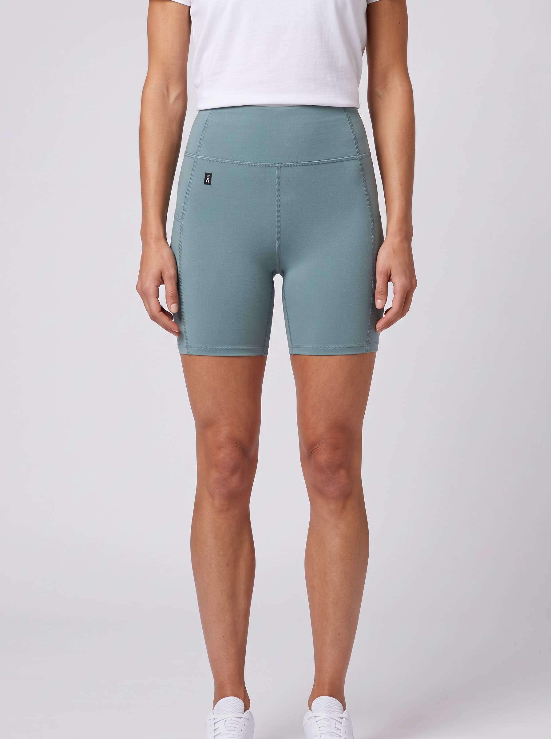 Women's On Running Studio Tights Short 6 inch Agave worn by model