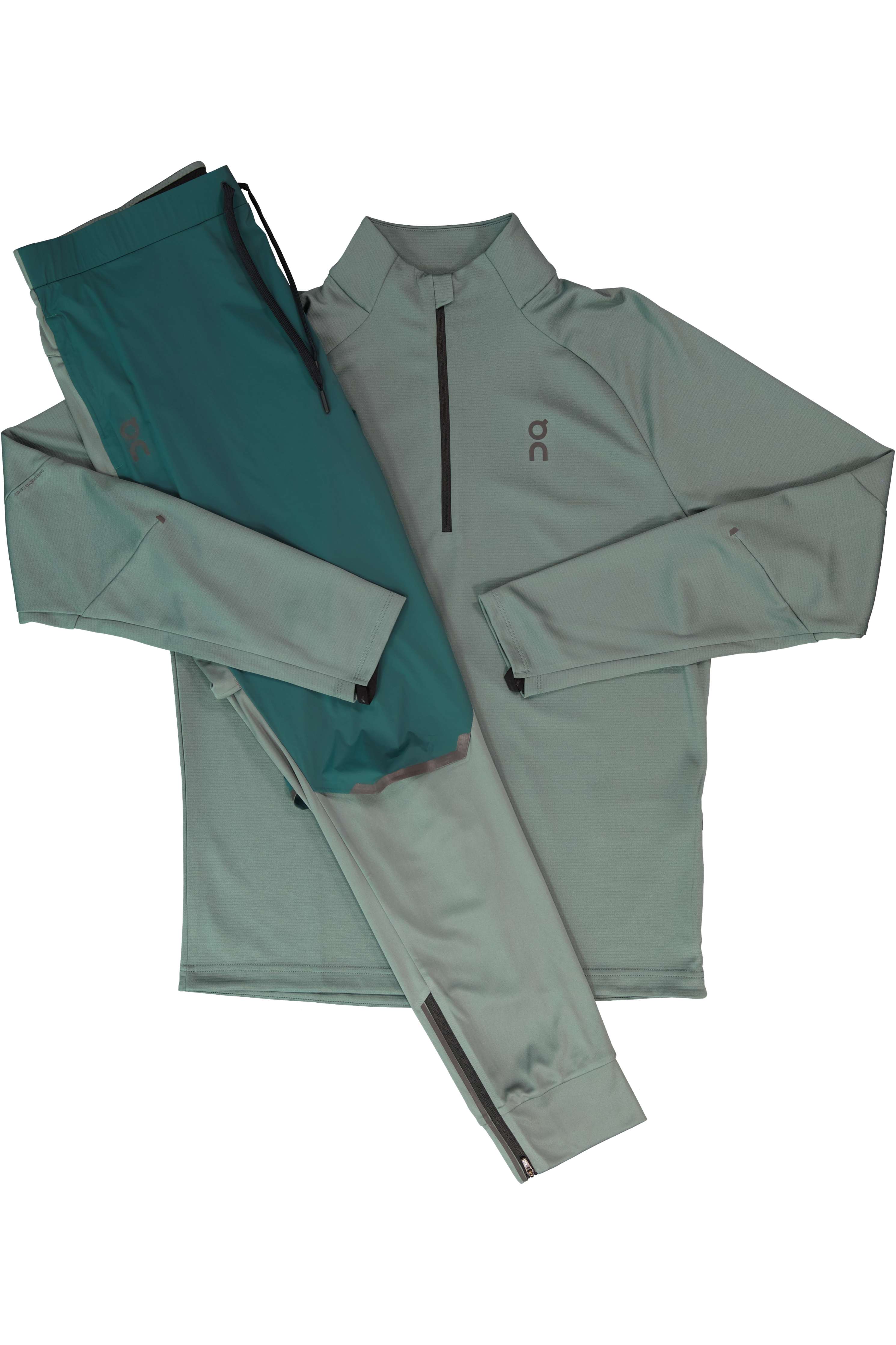 Men's On Running Olive 1/4 Zip Climate Shirt & Spirulina Olive Weather Pants Set
