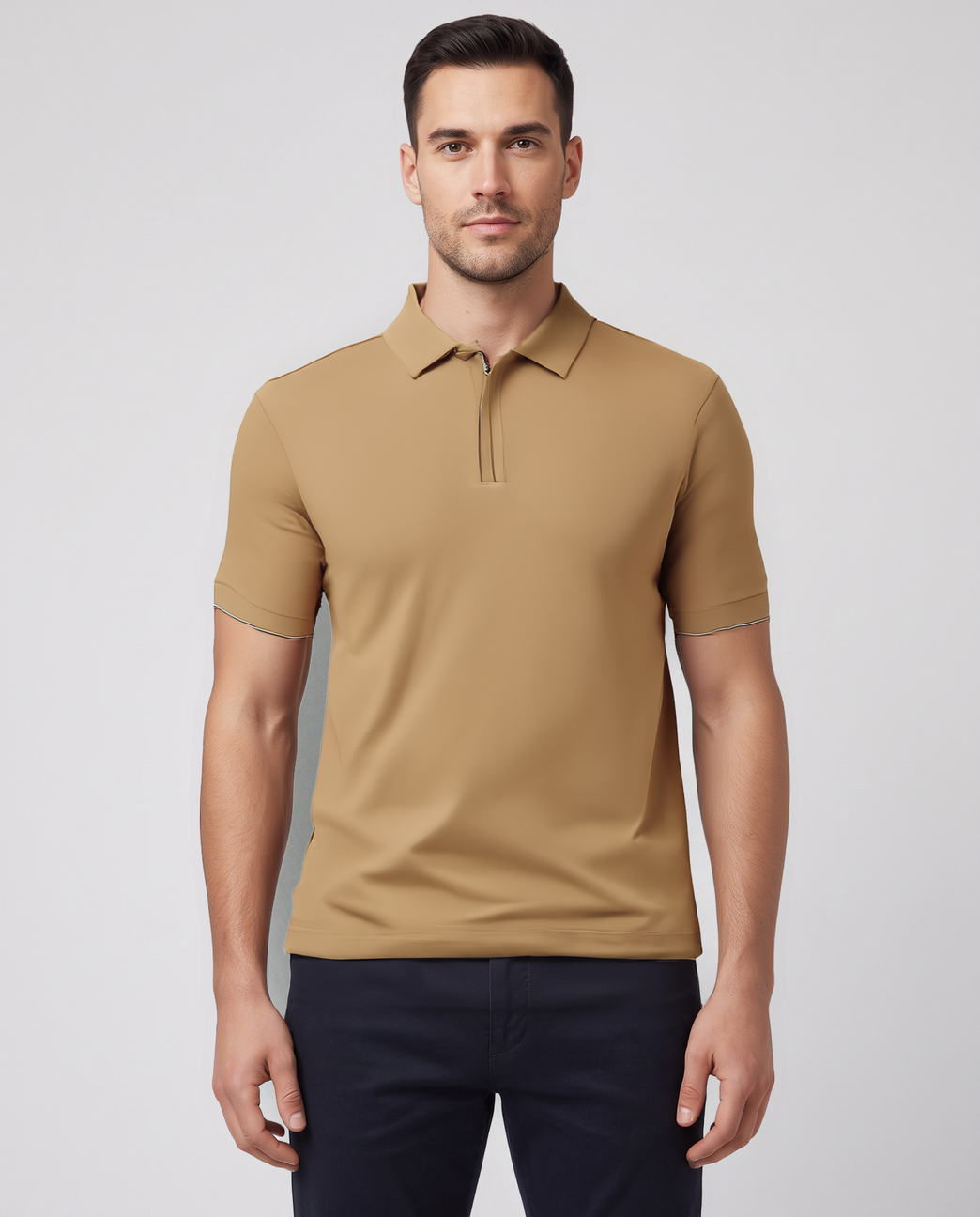 BOSS Black C-Pei 90 Medium Beige Zip Polo Shirt