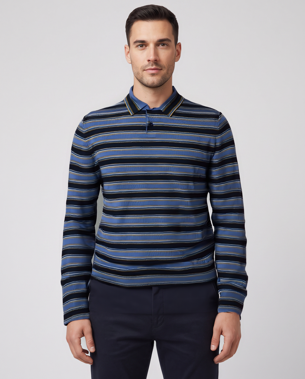 Mens Paul Smith Blue Stripe Merino Polo Shirt