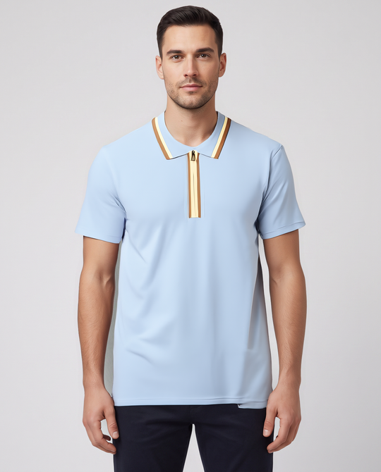 Men's Paul Smith Regular Fit Zip-Neck Polo Shirt - Blue