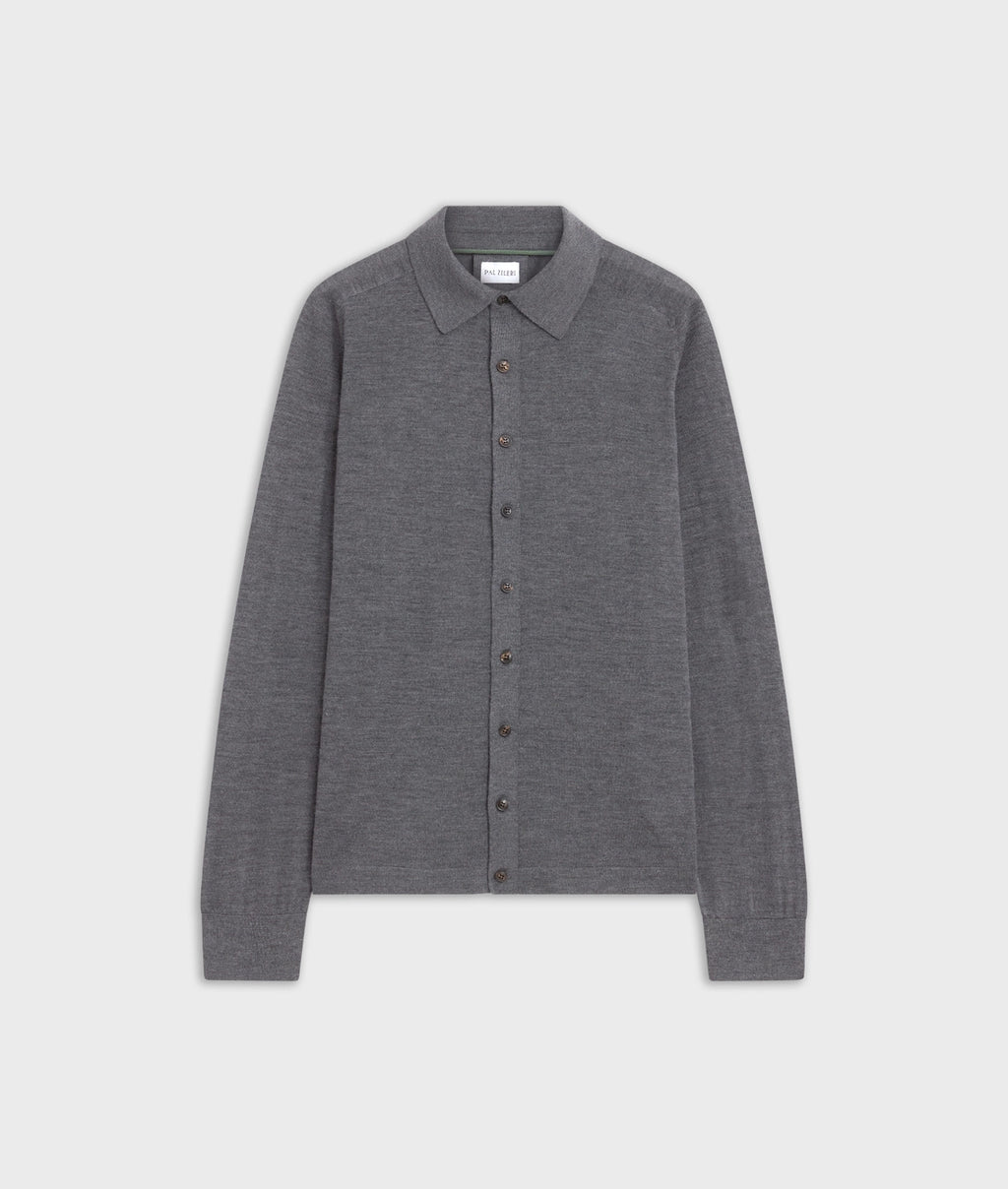 Men's Pal Zileri Button Through Knitted Shirt Grey