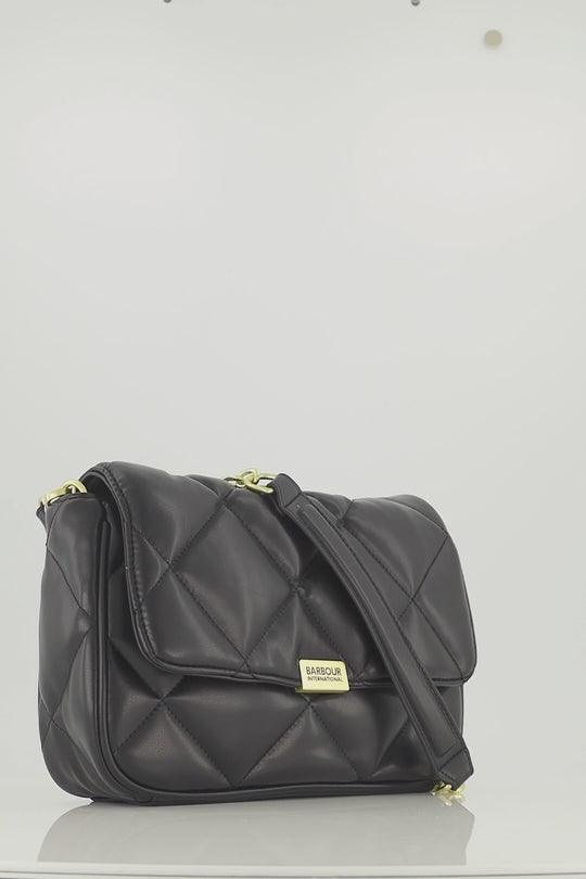 Women's Barbour International Soft Quilted Shoulder Bag in Black