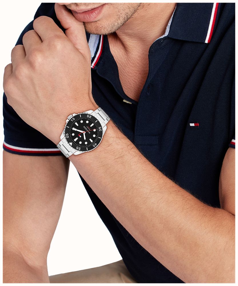 Tommy Hilfiger Mens Oceanic Black Dial Bracelet Watch Stainless Steel by Tommy Hilfiger