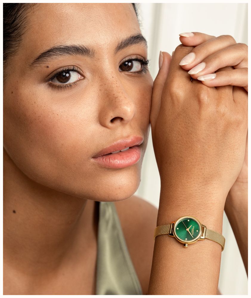 Olivia Burton Ladies Mini Classic Forset Green Dial Mesh Bracelet Watch Stainless Steel Gold Plated by Olivia Burton
