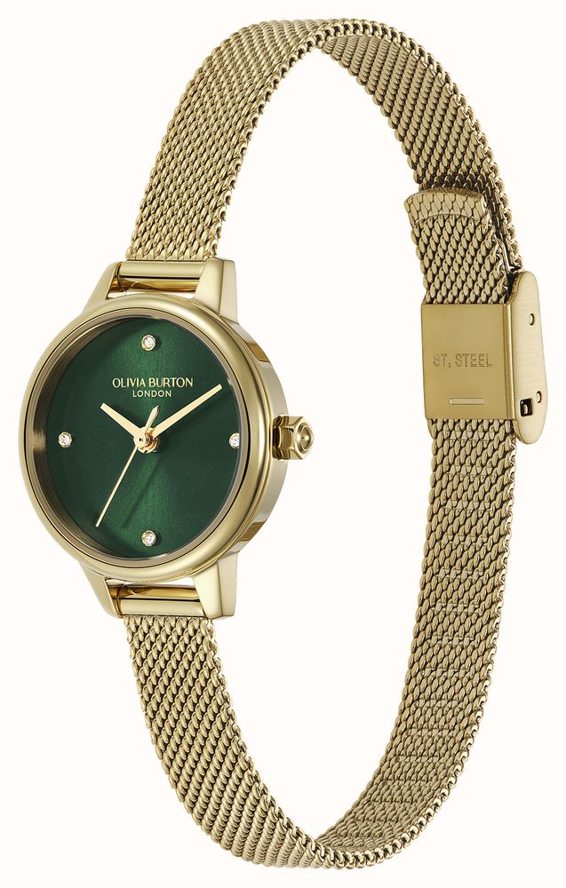Olivia Burton Ladies Mini Classic Forset Green Dial Mesh Bracelet Watch Stainless Steel Gold Plated by Olivia Burton