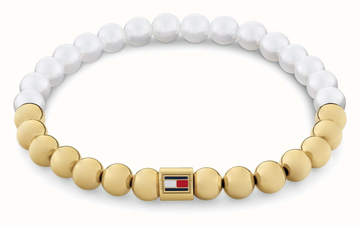 Tommy Hilfiger Ladies Semi-Precious Beads, Pearl and Gold Tone Bead Bracelet by Tommy Hilfiger