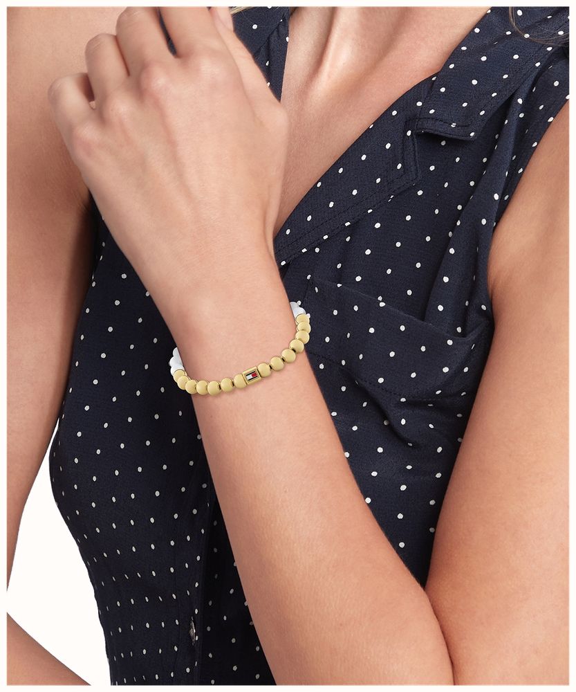 Tommy Hilfiger Ladies Semi-Precious Beads, Pearl and Gold Tone Bead Bracelet by Tommy Hilfiger