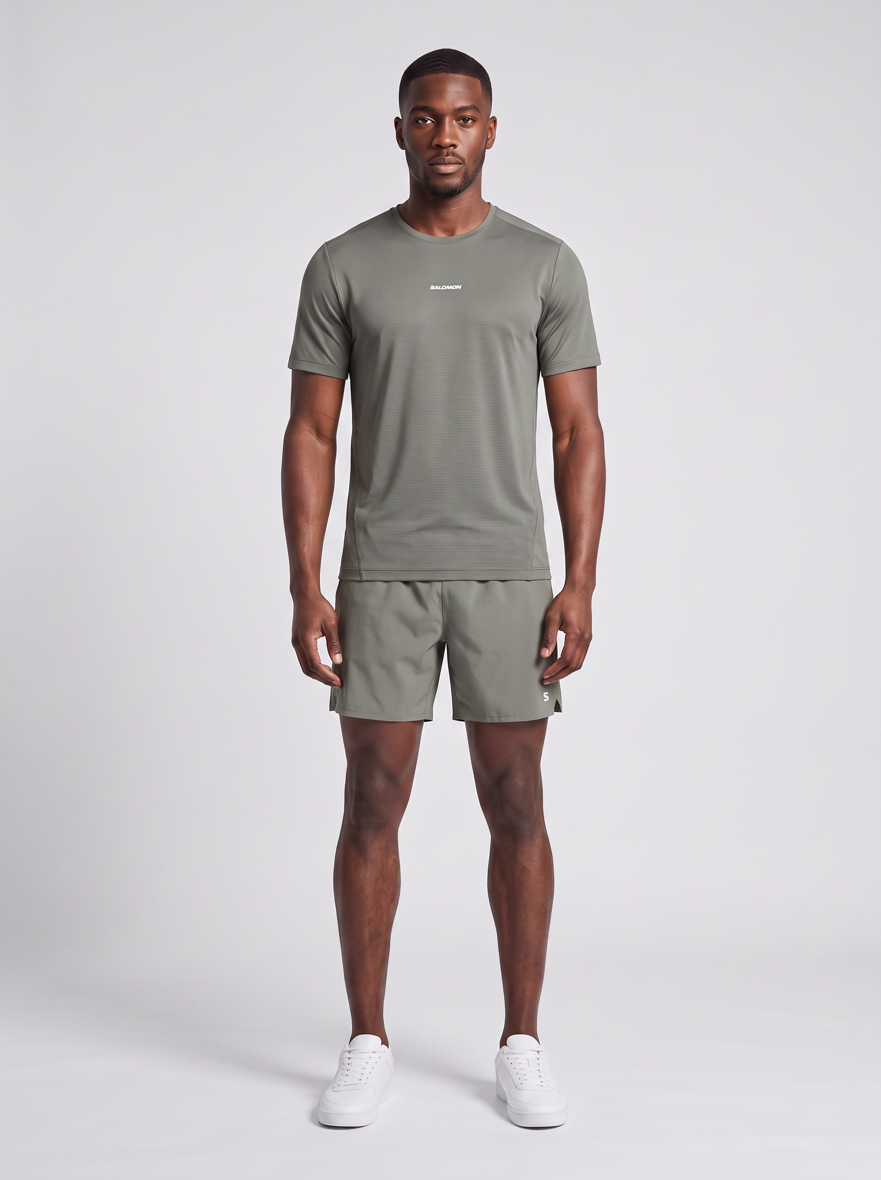 Mens Salomon SHKout CORE SS TEE Castor Gray T Shirt &  SHKout C NO L SHTS 7'' Short Set