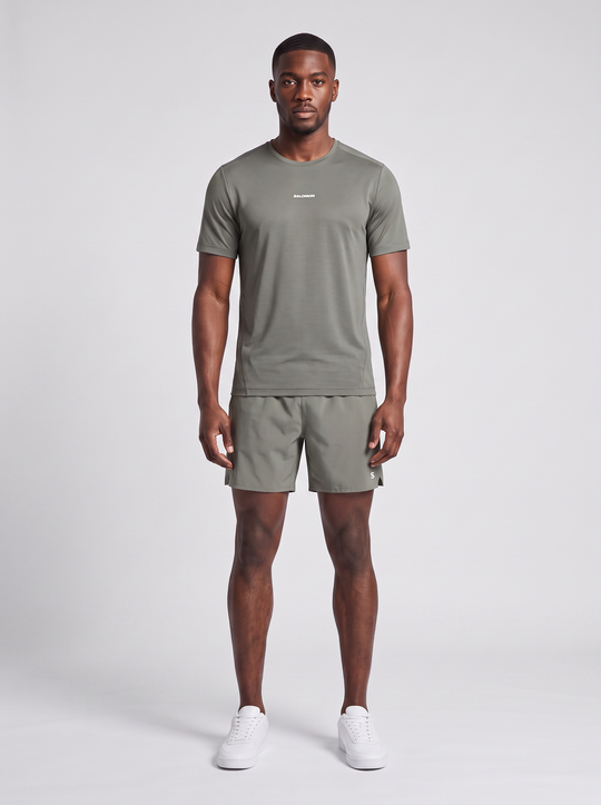 Mens Salomon SHKout CORE SS TEE Castor Gray T Shirt &  SHKout C NO L SHTS 7'' Short Set