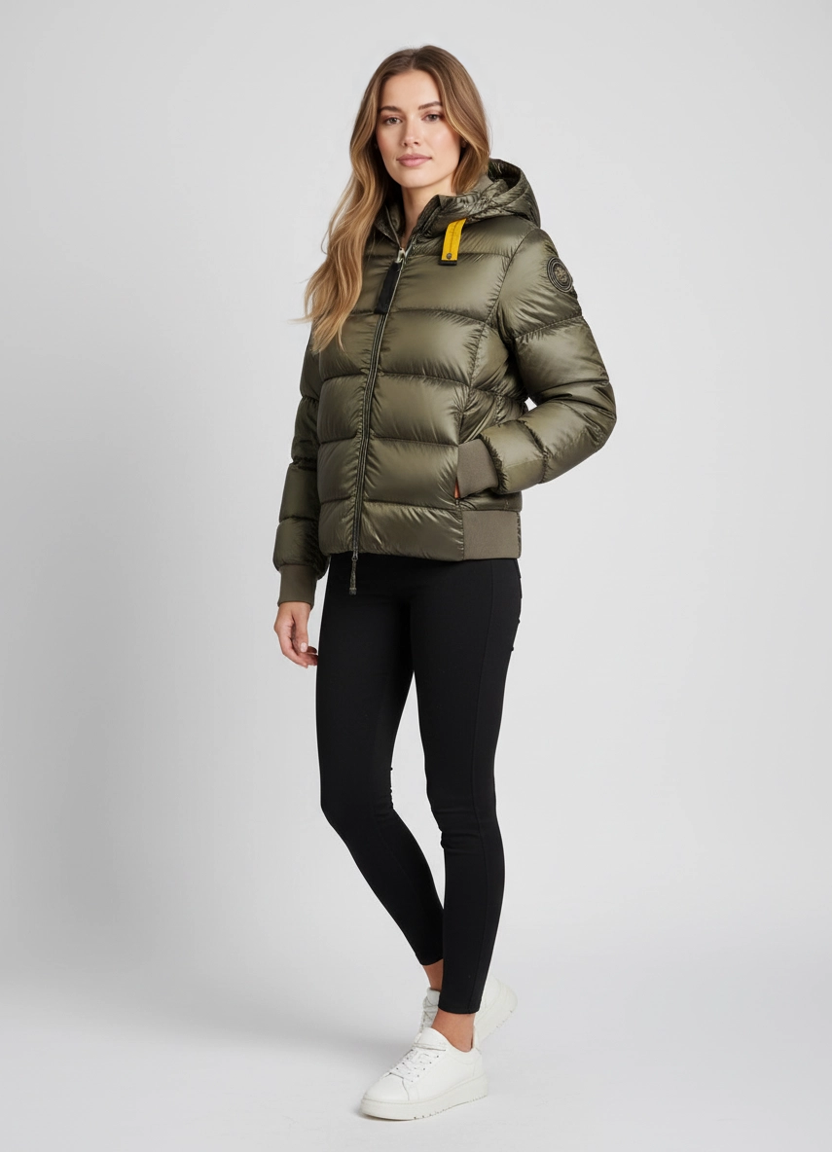 Women's Parajumpers Mariah Jacket in Olive Grey on model