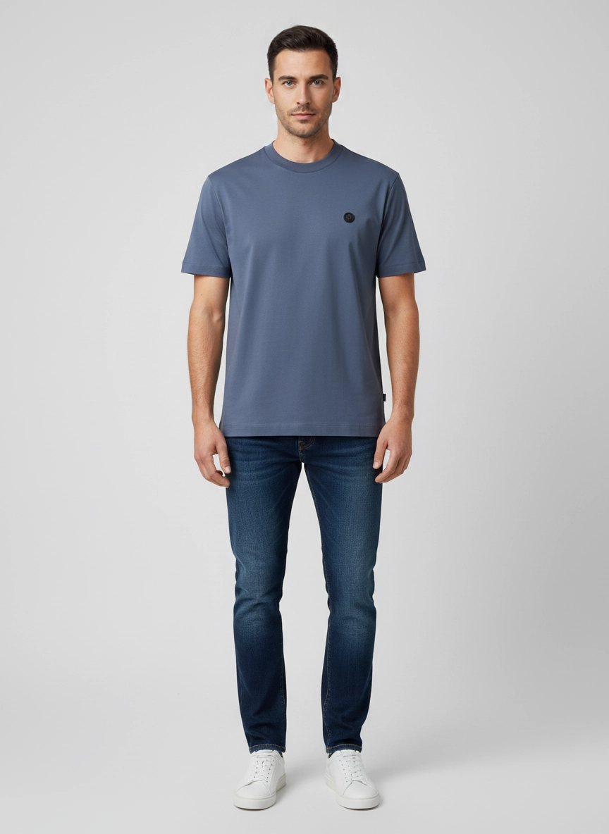 BOSS Black C-Taut 01 Open Blue T Shirt on model
