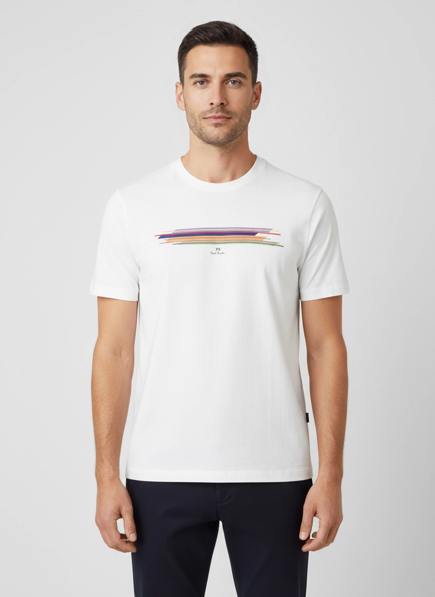 Mens Paul Smith Off White Stripe Print T Shirt