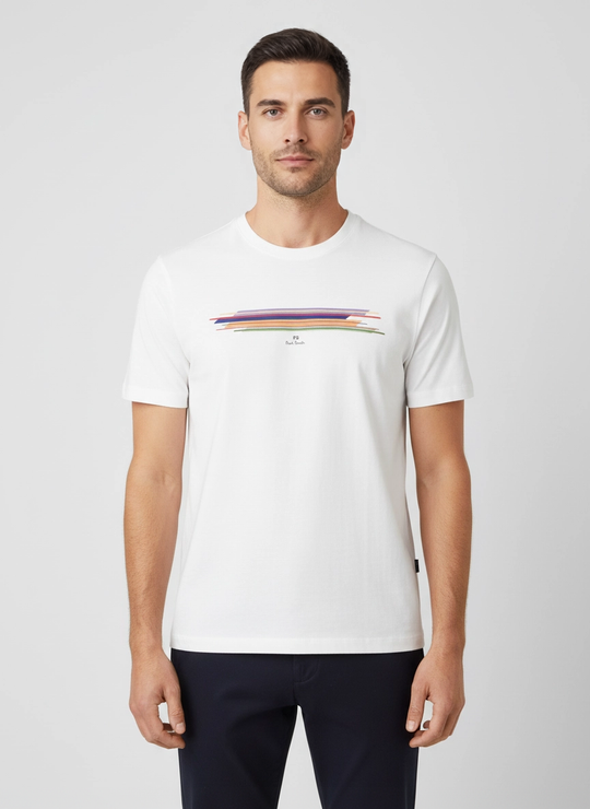 Mens Paul Smith Off White Stripe Print T Shirt