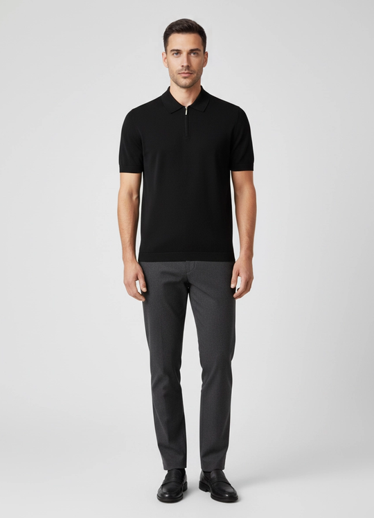 Men's Gran Sasso Black Short Sleeve Sleeve 1/4 Zip Polo Shirt